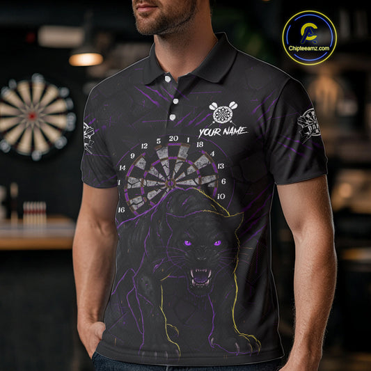 Custom Purple Yellow Tiger Cracked Grunge Dartboard Men Darts Polo Shirt Darts Jersey NYN1973