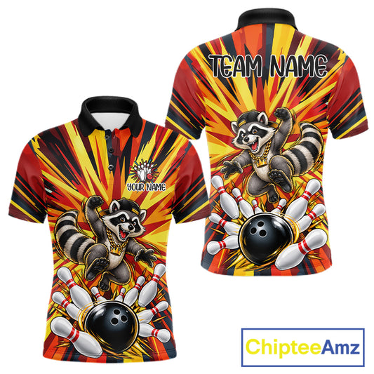 Funny Raccoon Bowler Bowling Shirt For Men Personalized Yellow Strikes Bowling League Team Jersey NYN4525