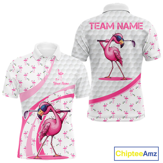 Funny Flamingo Mens Golf Shirt Polo Personalized Pink Argyle Pattern Golf Team Outfits NYN3097