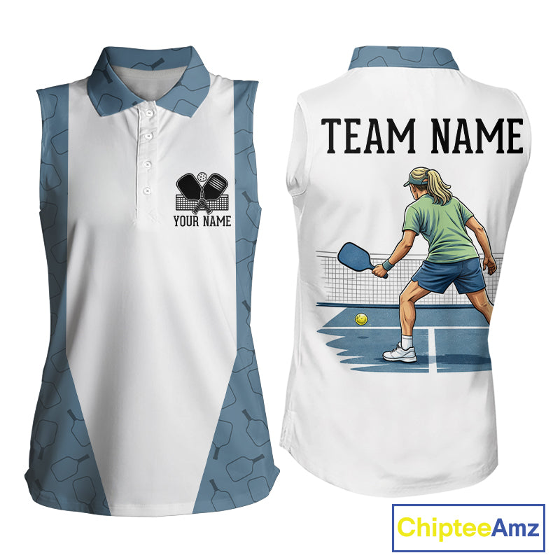 Blue Best Pickleball Paddles Pattern Custom Womens Pickleball Sleeveless Polo, Human Plays Pickleball Team Shirt NYN3103
