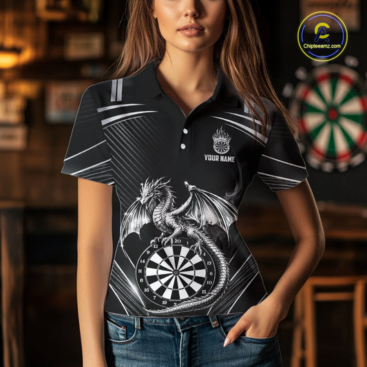 Silver Light Dragon Dartboard Custom Women Darts Polo League Shirts Dragon Dart Jerseys NYN2237