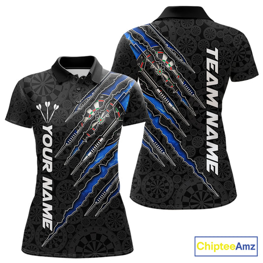 Custom Thunder Lightning Blue Women's Darts Polo Shirt, Personalized Team Jersey, Electric Storm Tournament Apparel, Performance League Uniform, Lightning Graphic Shirt, Speed, Precision & Winning Spirit