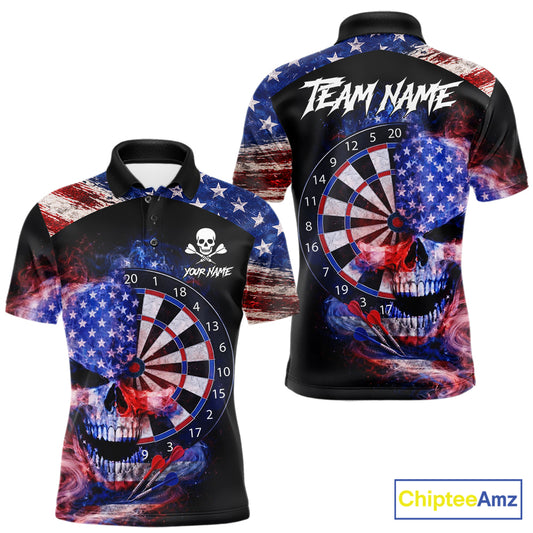 Smoke US Flag Skull Dartboard Men Darts Polo Shirt Custom Retro Patriotic Darts Jerseys NYN2550