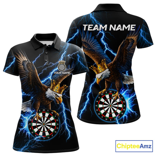 Thunder Gold Crown Eagle Darts Polo Quarter-Zip Shirt For Women Custom Blue Lightning Darts Team Jersey NYN4218