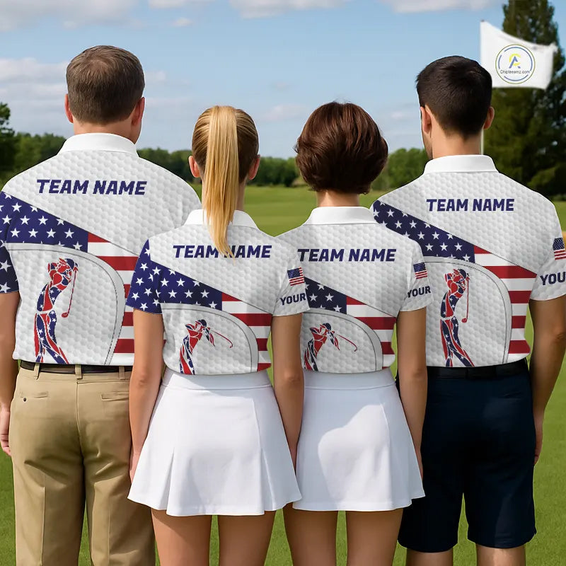 American Flag Patriot Personalized Golf White Mens Golf Polo Shirts Custom Name Golf Gifts NYN3148