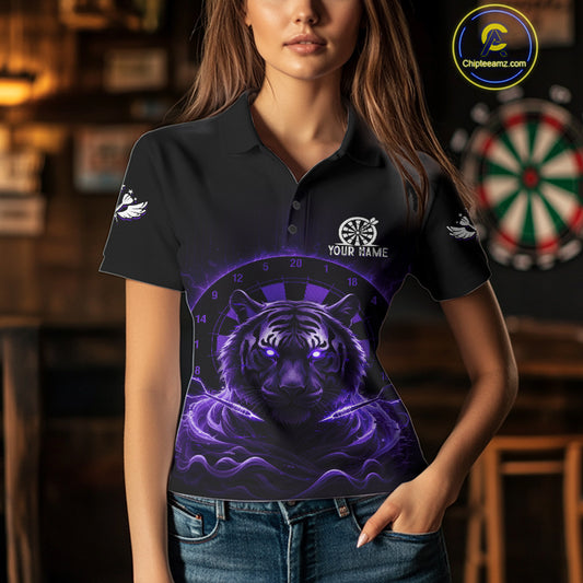 Black And Purple Smokes Tiger Dartboard Custom Mens Polo Dart Shirt Funny Dart Jerseys NYN1781