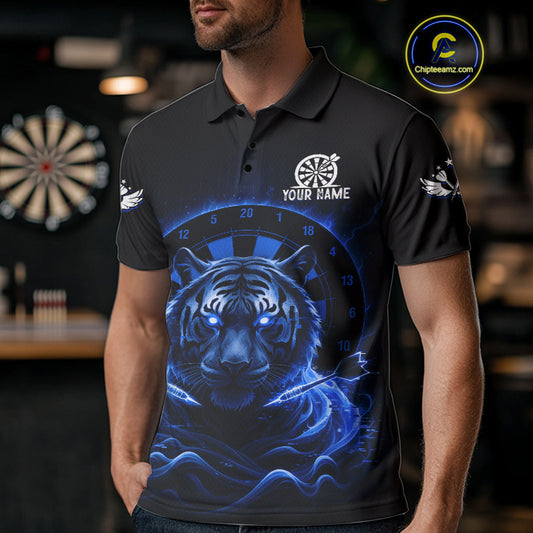 Black And Blue Smokes Tiger Dartboard Custom Mens Polo Dart Shirt Funny Dart Jerseys NYN1782