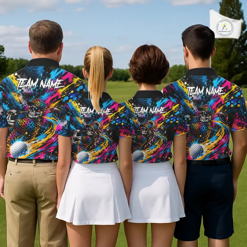 Skeleton Splatter Golf Polo Shirt For Men Custom Neon Colorful Golf Jersey Golf Apparel Gift NYN5031