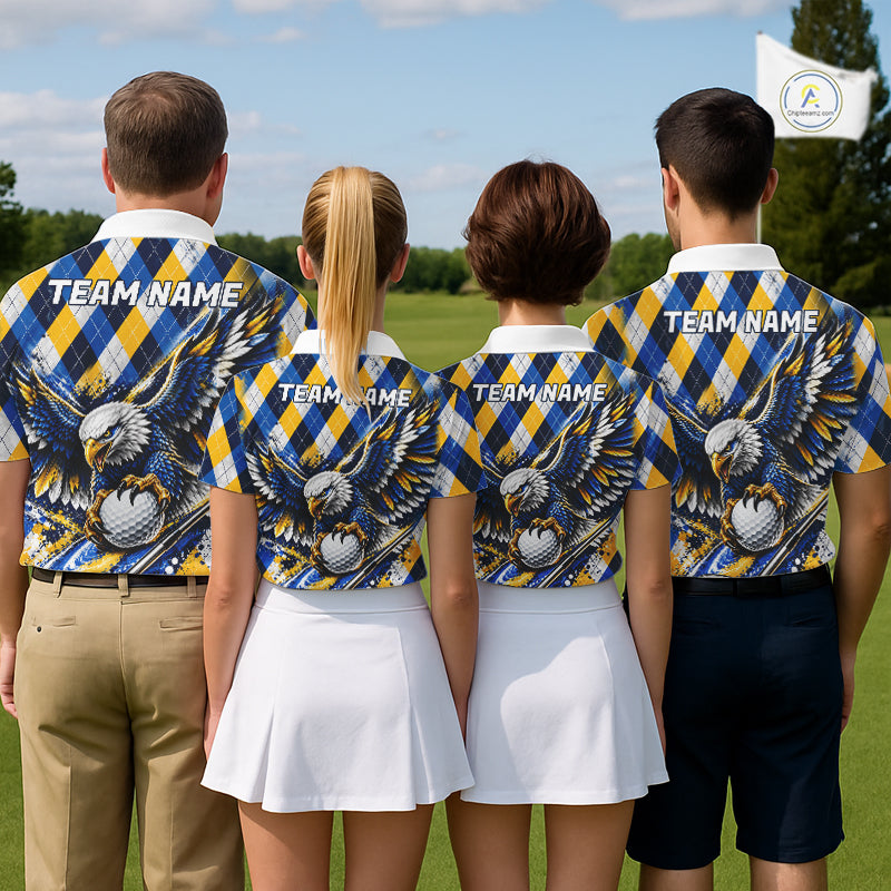 Blue & Yellow Argyle Pattern Eagle Golf Polo Shirt Custom Argyle Golf Team Golf Jersey For Men NYN5035