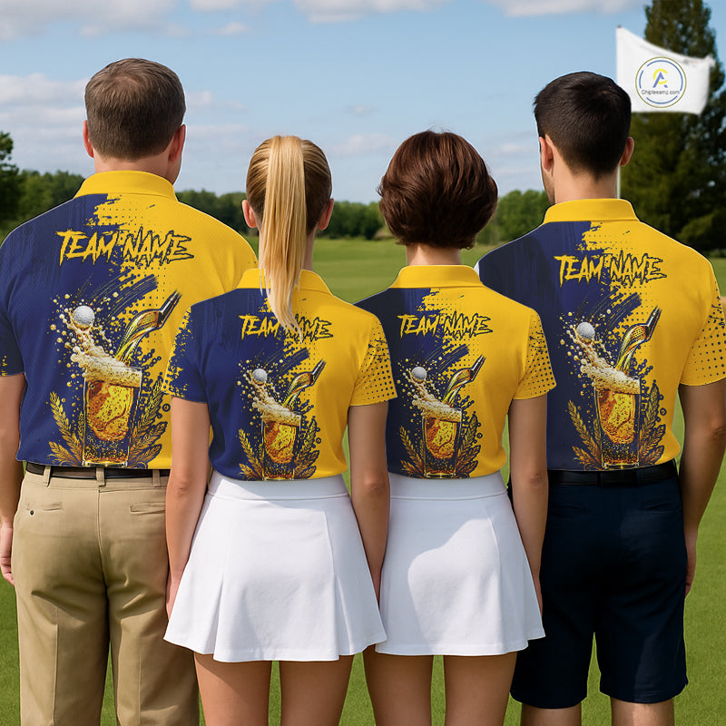 Blue & Yellow Mens Golf Beer Polo Shirt Personalized Name Golf Jersey Funny Golf Team Shirt NYN4674
