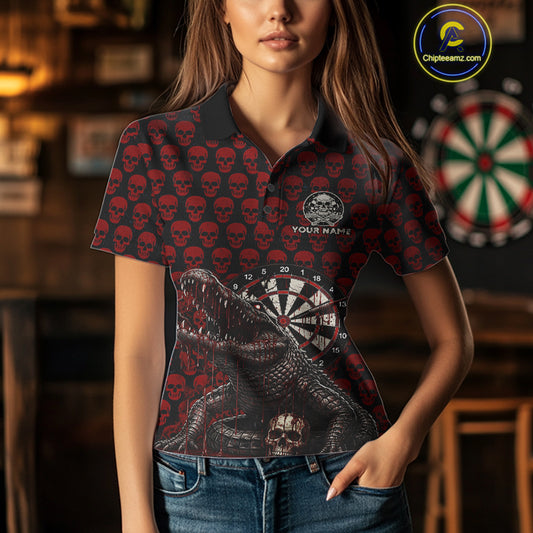 Funny Shark Blue Grunge Dartboard Custom Women Polo Darts Shirt Skull Darts Jersey NYN1800