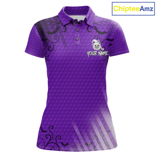 Heart Halloween Women Golf Polo Shirt Custom Purple Spiderweb Name Golf Shirt, Halloween Golf Gifts NYN4281