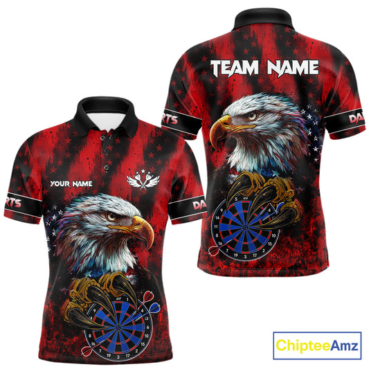 American Flag Eagle Men Darts Polo & 1/4-Zip Shirt Custom Patriotic Outfit Dart Team Jersey | Red NYN4321