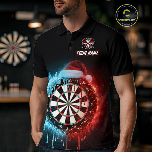 Custom Red Santa Hat & Ice Dartboard Men Darts Polo Shirt Outfits Christmas Dart Jerseys NYN1895