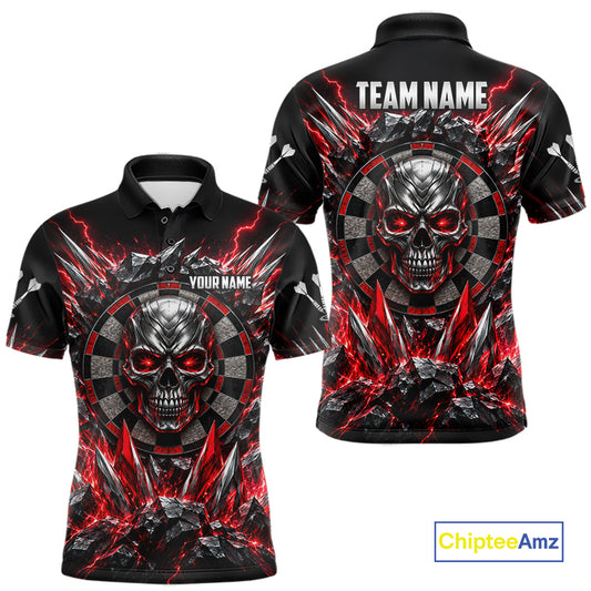 Custom Silver Skull Darts 1/4-Zip Polo Shirt For Men Red Thunder Darts Team Tournament Jersey NYN4779