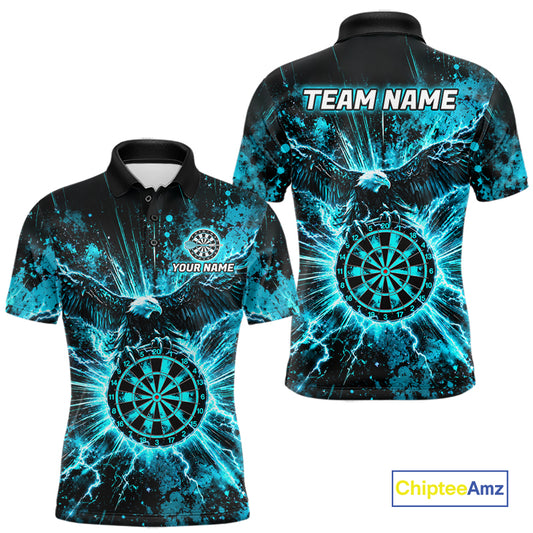 Teal Splatter Dartboard Darts Polo 1/4-Zip Shirt For Men Thunder Eagle Darts Team Apparel Jersey NYN4781