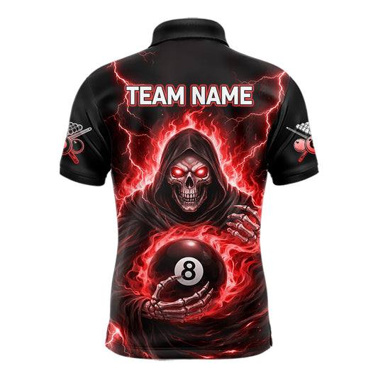 Red Flames Grim Reaper Holding 8 Ball Pool Men Polo & 1/4-Zip Shirt Personalized Billiard Gifts NYN2662