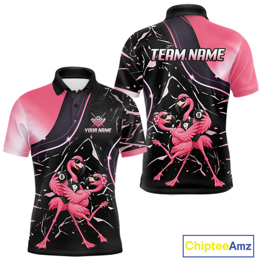 Dancing Flamingo Billiard Polo 1/4-Zip Shirt For Men Custom 8 Ball Pool Shirt Gift For Couples |Pink NYN4476