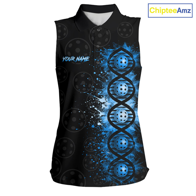 Blue Splatter Sleeveless Polo Pickleball Shirt Is In My Dna Custom Pickleball Tournament Team Uniform For Women NYN4116