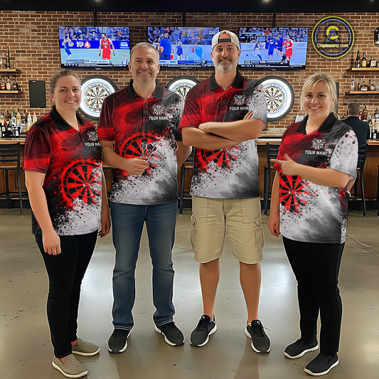 Custom Grey & Red Grunge Paint Dartboard Darts Quarter-Zip Shirt For Women Outfit Dart Team Jerseys NYN2509