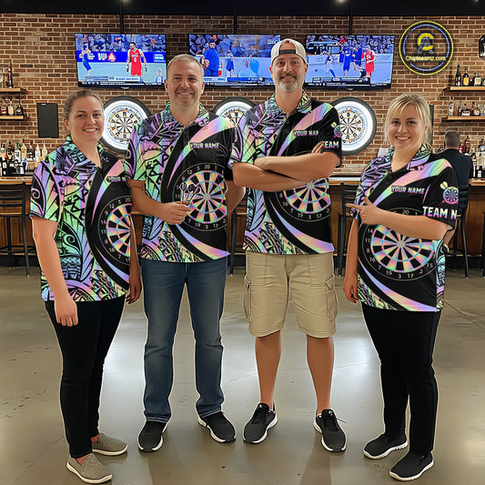 Black & Holographic Rainbow Tribal Dartboard Darts Quarter-zip Shirt For Men Custom Dart Team Jerseys NYN2522