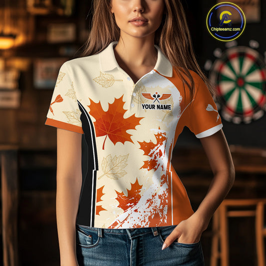 Custom Funny Turkey Autumn Leaves Dart Polo Shirt For Women Thanksgiving Dart Jersey NYN1458
