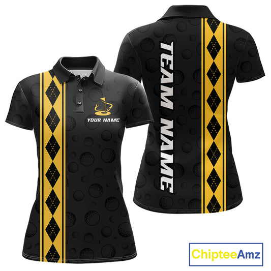 Yellow Argyle Golf Polo Shirt Custom Name Golf Shirt For Women Golf Ball Argyle Golf Team Shirts NYN4164