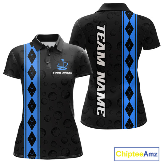 Blue Argyle Golf Polo Shirt Custom Name Golf Shirt For Women Golf Ball Argyle Golf Team Shirts NYN4166