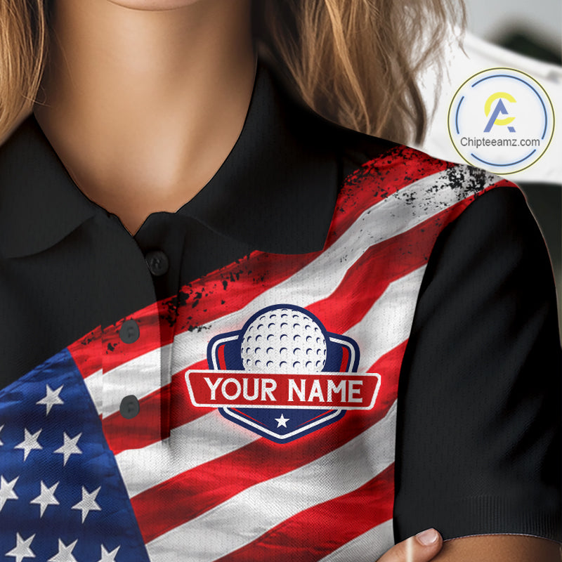 Custom Golf Polo Shirt For Women Personalized American Flag Golf Jersey Patriotic Golf Team Apparel NYN4569