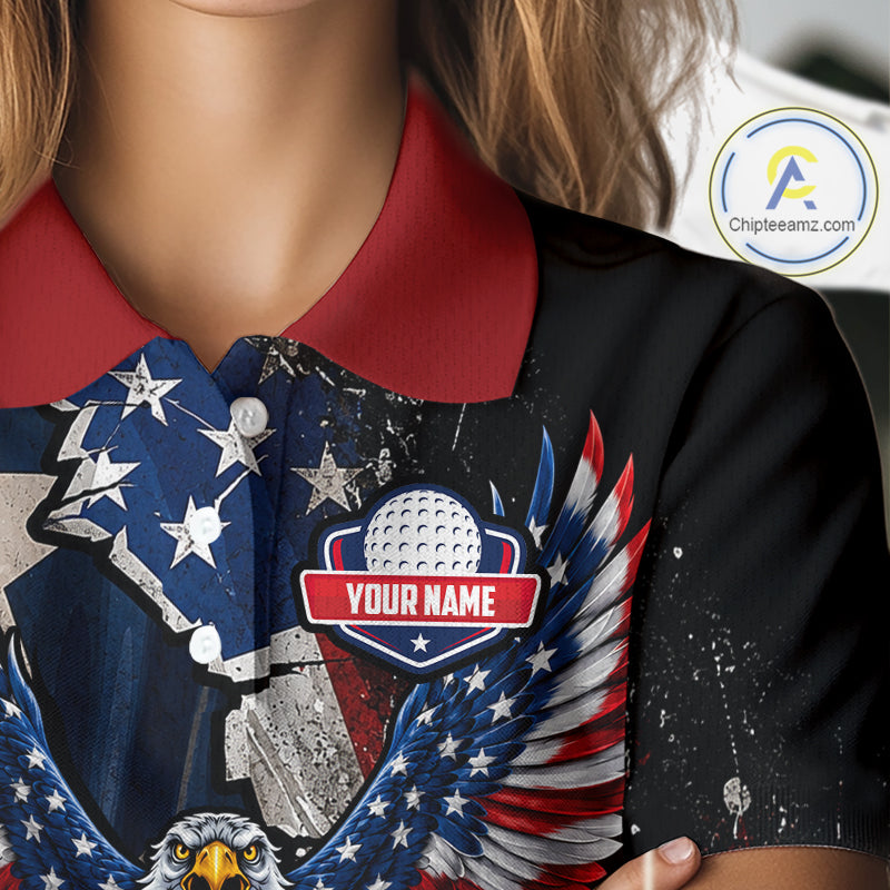 Gun Eagle Golf Polo Shirt For Women Custom Texas Flag Golf Jersey US Flag Patriotic Golf Apparel NYN4578