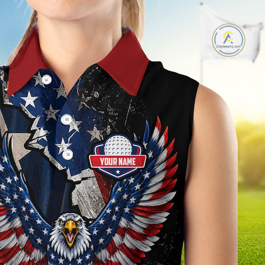 Gun Eagle Golf Sleeveless Polo Shirt For Women Custom Texas Flag Golf Jersey US Flag Patriotic Golf Apparel NYN4578