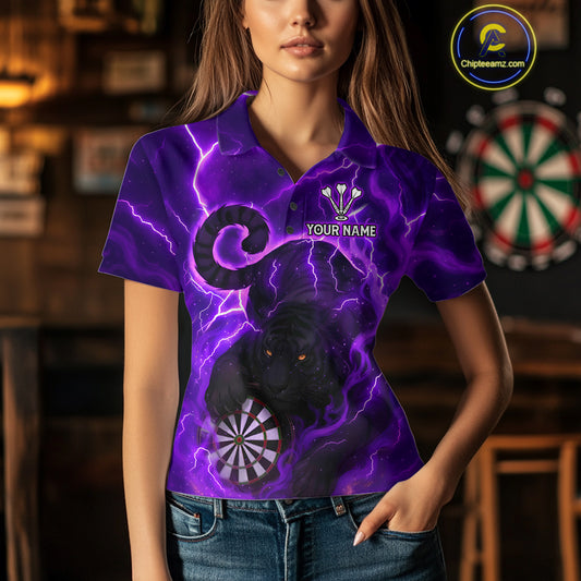 Custom Smoke Tiger Lightning Purple Dartboard Dart Women Polo Jerseys Funny Dart Shirts NYN1734