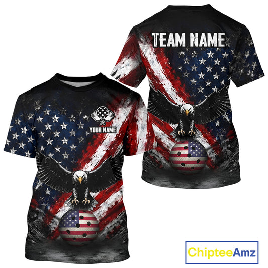 Vintage American Flag Patriotic Pickleball T-Shirt For Men Custom Eagle Pickleball Outfits NYN3861