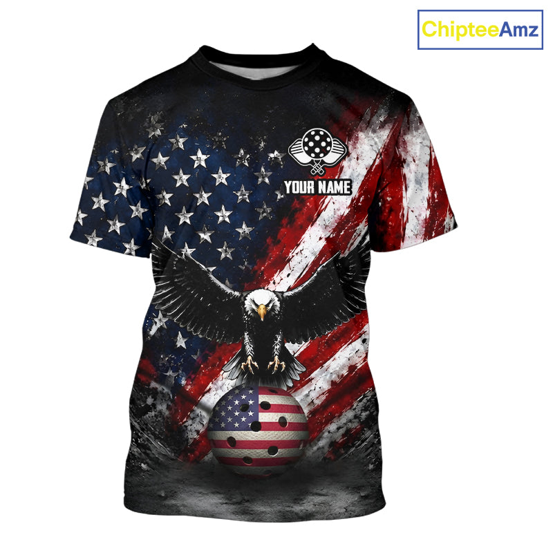 Vintage American Flag Patriotic Pickleball T-Shirt For Men Custom Eagle Pickleball Outfits NYN3861