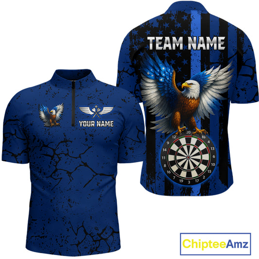 US Flag Eagle Dartboard Grunge Blue Darts Shirt For Men - Custom Name & Team Jersey NYN0609