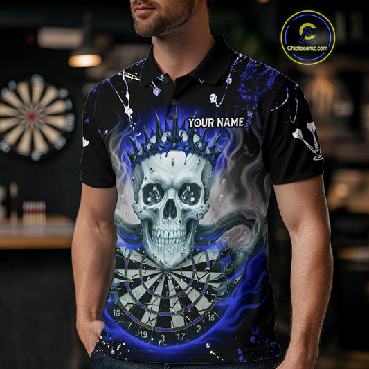 Grey Blue Smoke Crown Skull Dartboard Custom Mens Polo Dart Shirt Splatter Dart Jerseys NYN1774