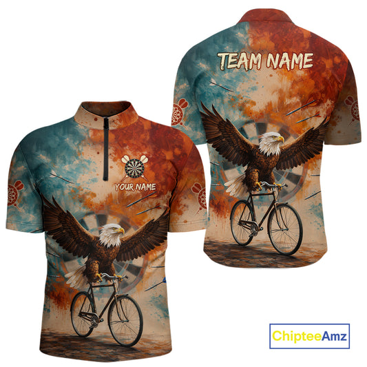 Blue & Orange Watercolor Funny Eagle Dartboard Men Dart Quarter-Zip Shirts Custom Dart Team Jerseys NYN2728