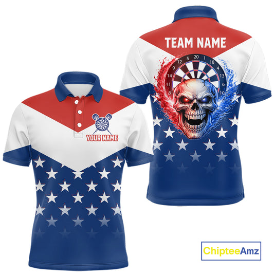 Blue And Red Dartboard Patriotic Dart Polo Shirts For Men Custom Dart Team Jerseys NYN2729