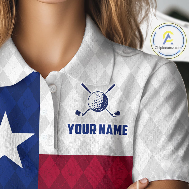 Texas Flag Golf Polo Shirt For Women Personalized Navy Argyle Golf Jersey Golf Team Apparel NYN5018