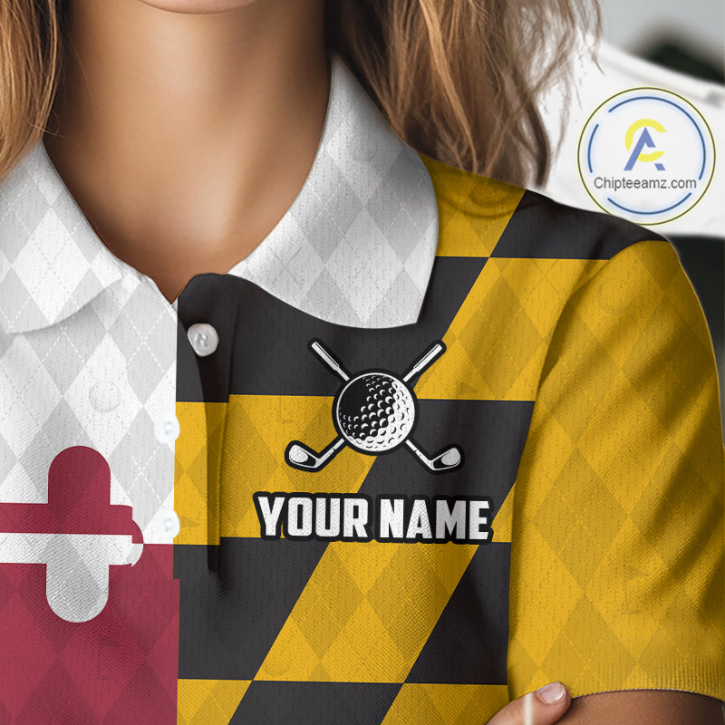 Maryland Flag Golf Polo Shirt For Women Personalized Navy Argyle Golf Jersey Golf Team Apparel NYN5019