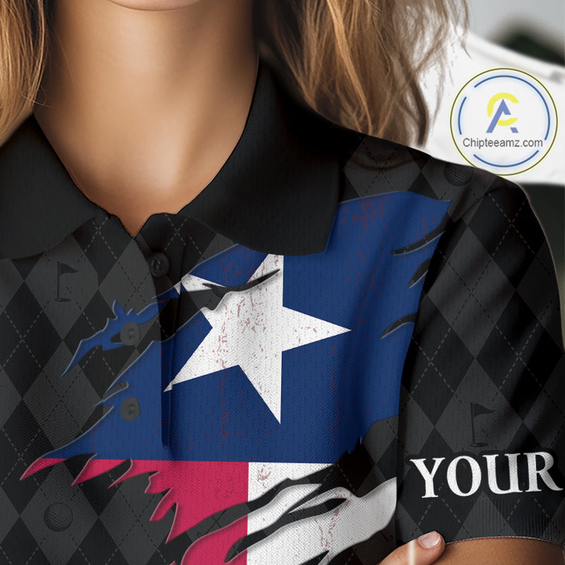 Custom Texas Golf Polo Shirt For Women Personalized State Flag Argyle Golf Shirt Golf Team Jersey NYN5027