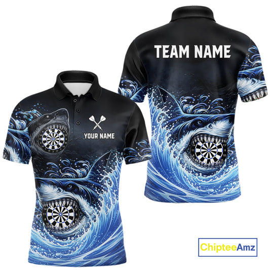 Personalized Funny Shark Waving Blue Dartboard Men Darts Polo Shirt Custom Darts Team Jerseys NYN2583