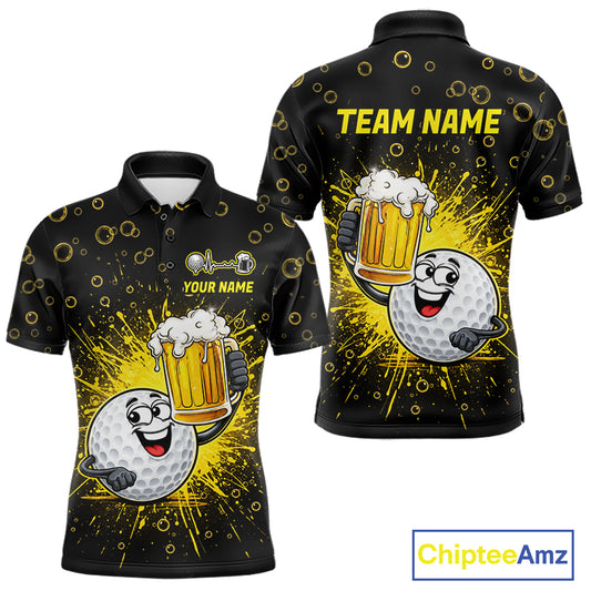Mens Golf Beer Polo Shirt Funny Golf Ball With Beer Glass Custom Team Name Golf Team Jersey NYN4687