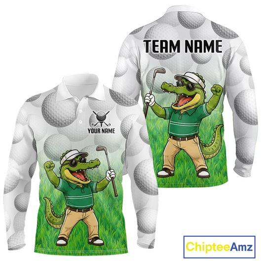 Funny alligator golfer mens golf polo shirt golf apparel