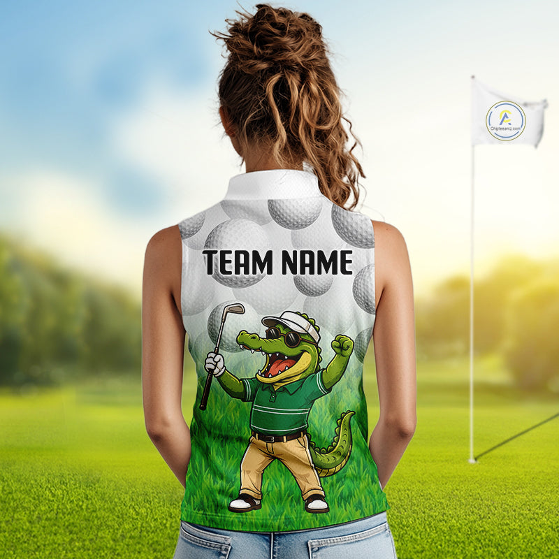 Funny Womens Golf Sleeveless Polo Shirt Custom Alligator Golfer Grass Pattern Golf Team Outfits NYN3397