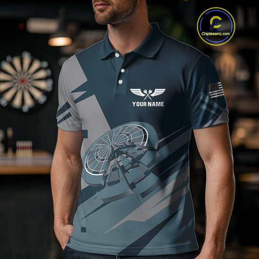 Blue Cracked Dartboard Custom Darts Polo Shirt For Men - Darts Team Jersey NYN0725