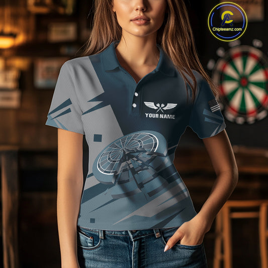 Blue Cracked Dartboard Custom Darts Polo Shirt For Women - Darts Team Jersey NYN0725
