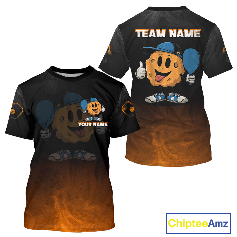 Custom Black And Orange Funny Pickleball Ball T-Shirt For Men Pickleball Team Shirt NYN0956