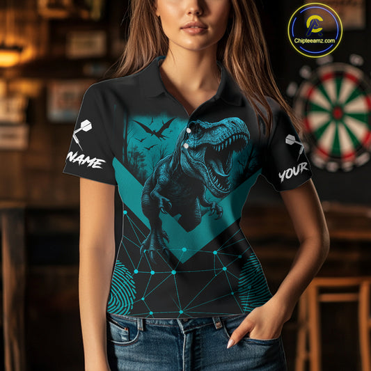 It's In My DNA Custom Turquoise Dinosaur Dart Polo Shirt For Women US Flag Dart Jerseys NYN1366