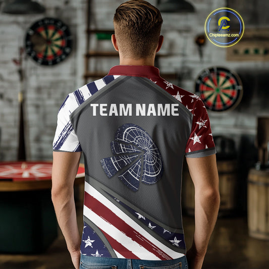 US Flag Cracked Dartboard Custom Darts Polo Shirt For Men - Darts Team Jersey NYN0728